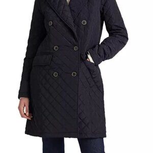 NWT Lauren Ralph Lauren Navy Blue Double Breasted Quilted Peacoat Jacket